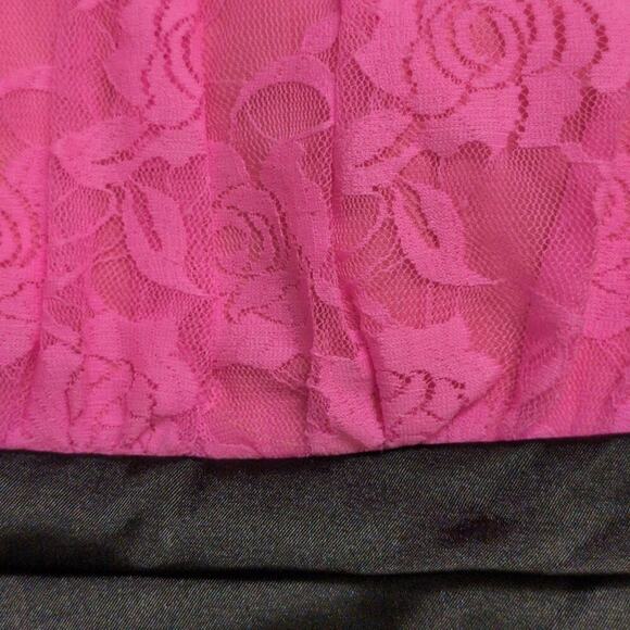Deb Pink Black Strapless Formal Prom Dress Empire Waist Lace Bodice Y2K Size S - Picture 2 of 9